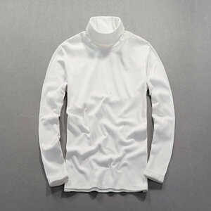 2XL ホワイト Tシャツ カットソー メンズ 長袖 無地 タートルネック 綿100％ 柔らかい カジュアル シンプル インナー