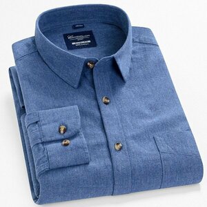 43/3XL 無地ブルー ネルシャツ ストライプシャツ チェックシャツ メンズ 長袖 ストライプ柄 チェック柄 柔らかい ポケット