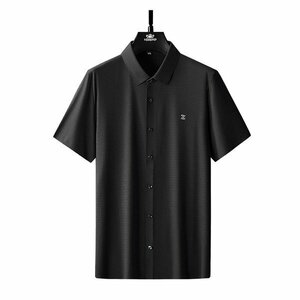 M ブラック 父の日 プレゼント ワイシャツ ドレスシャツ 半袖 メンズ ワンポイント チェック柄 涼しい ビジネス カジュアル