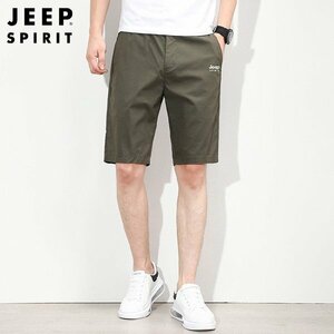 31 グリーン JEEPメンズ ハーフパンツ ワンポイント 英文字 カジュアル 五分丈 40代 50代 60代 夏物 ミリタリー ワークパンツ キレイめ