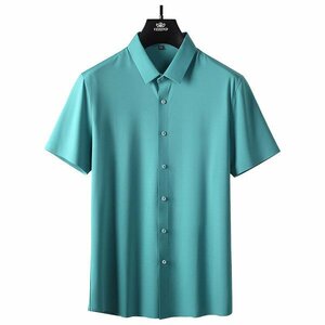 2XL ライトグリーン 父の日 ワイシャツ ドレスシャツ メンズ 半袖 無地 ストレッチ 滑らかい 柔らかい ノーアイロン 上質 ビジネス