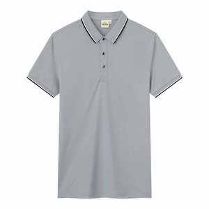 3XL グレー ポロシャツ メンズ ユニセックス レディース 半袖 ライン入り ゴルフ かわいい おしゃれ 綿 100％ 男女兼用 涼しい