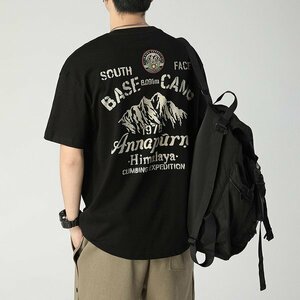 2XL ブラック Tシャツ 半袖 メンズ オシャレ ビッグシルエット プリント ストリート 英文字 ワンポイント ロゴ 夏