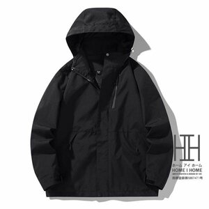 2XL ブラック マウンテンパーカー メンズ レディース フード脱着可 登山服 防風 おしゃれ ウインドブレーカー 防風ジャケット