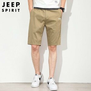 33 カーキ JEEPメンズ ハーフパンツ ワンポイント 英文字 カジュアル 五分丈 40代 50代 60代 夏物 ミリタリー ワークパンツ キレイめ