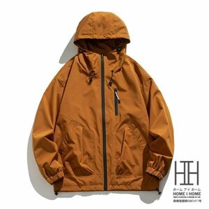 3XL オレンジブラウン マウンテンパーカー メンズ 登山服 フード付き 防風 ワーク 作業 おしゃれ ライトアウター パーカー 大きい 秋服