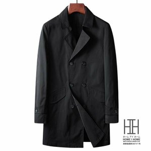 L ブラック コート チェスターコート メンズ ダブルボタン仕様 アウター ロングコート ビジネスコート スーツ