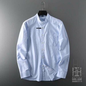 2XL 702サックスブルー シャツ メンズ メンズシャツ メンズ 長袖シャツ シャツ バンドカラーシャツ スタンドカラーシャツ メンズ