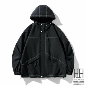 M ブラック メンズ マウンテンパーカー 登山服 フード付き 防風 作業 ワーク おしゃれ 大きい 秋服 羽織り ウィンドブレーカー