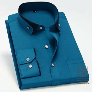 40/L グリーン シャツ メンズ メンズシャツ 長袖シャツ ワイシャツ カジュアルシャツ ビジネス 形態安定加工