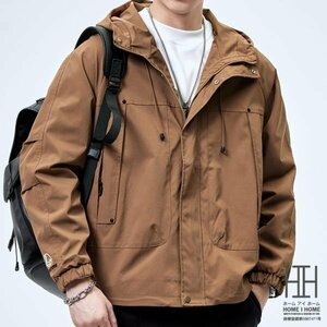 4XL コーヒー メンズ マウンテンパーカー 登山服 フード付き 防風 防寒 ゆったり 大きい シンプル カジュアル ウィンドブレーカー ブルゾン