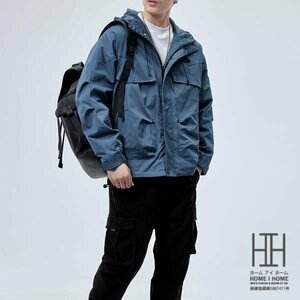 XL ブルー メンズ マウンテンパーカー 登山服 大きい カジュアル ウィンドブレーカー ブルゾン メンズジャケット アウター