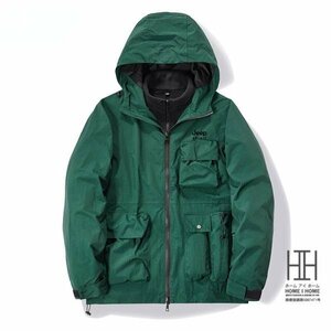 2XL グリーン マウンテンパーカー メンズ 裏ボア 登山服 3way ボアライナー付き 取り外し可能 フリースジャケット 防風 撥水 防寒 おしゃれ