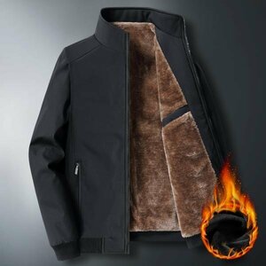 4XL ブラック（裏ブラウンボア） 中綿ジャケット メンズ 中綿コート メンズ アウター 冬 立ち襟 シンプル 大きいサイズ 冬服 厚手