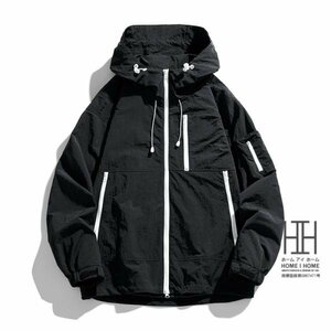 S ブラック マウンテンパーカー メンズ 登山服 防風 撥水 ナイロンパーカー フード ナイロンジャケット 撥水パーカー