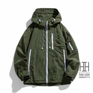 S ミリタリーグリーン マウンテンパーカー メンズ 登山服 防風 撥水 ナイロンパーカー フード ナイロンジャケット 撥水パーカー