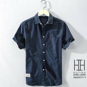 2XL ネイビー シャツ メンズ メンズシャツ メンズ 半袖シャツ オックスフォードシャツ 夏服 ボタンダウンシャツ メンズ