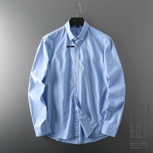 2XL ブルー シャツ メンズ メンズシャツ メンズ 長袖シャツ ボタンダウンシャツ 秋服 シャツ メンズ