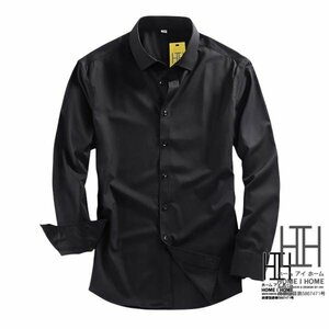 38 ブラック シャツ メンズ メンズシャツ メンズ 長袖シャツ 抗菌 ストレッチ 竹繊維 形態安定加工