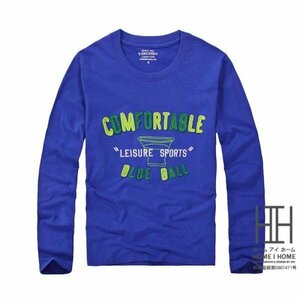 L 6539 アップリケ刺繍入りTシャツ メンズ 長袖 プリントt ロゴt アメカジ 丸首 トップス カジュアル カットソー インナー 春秋