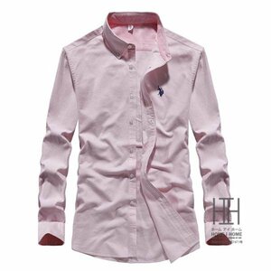 2XL ピンク オックスフォードシャツ メンズ 長袖 ボタンダウン ワンポイント ロゴ おしゃれ カジュアルシャツ トップス 通勤 ギフト