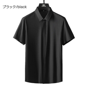3XL ブラック 父の日 プレゼント ワイシャツ ドレスシャツ メンズ 半袖 隠しボタン ストレッチ 滑らかい 形態安定 上質 ビジネス