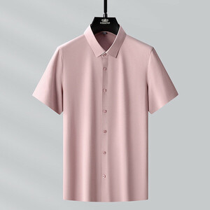 L ピンク 父の日 ワイシャツ メンズ 半袖 ドレスシャツ シルクシャツ 形態安定 ストレッチ 滑らかい 柔らかい 上質