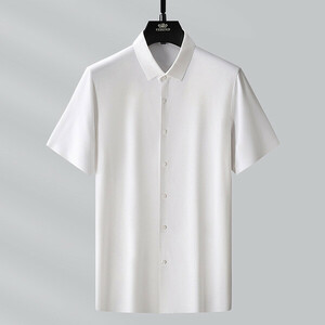 L ホワイト 父の日 ワイシャツ メンズ 半袖 ドレスシャツ シルクシャツ 形態安定 ストレッチ 滑らかい 柔らかい 上質