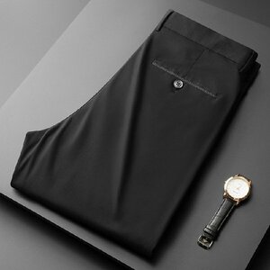 W36 ブラック 裾上げ済 スラックス 大きいサイズ メンズ スリム ビジネスパンツ ストレッチ 美脚 家庭洗濯可 紳士 カジュアル