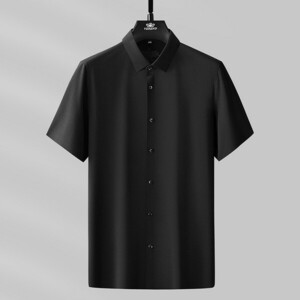 3XL ブラック 父の日 ワイシャツ メンズ 半袖 ドレスシャツ シルクシャツ 形態安定 ストレッチ 滑らかい 柔らかい 上質