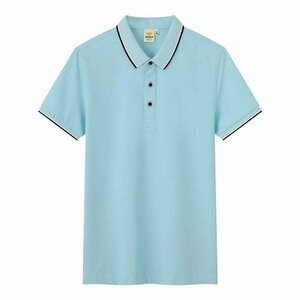2XL 水色 ポロシャツ メンズ ユニセックス レディース 半袖 ライン入り ゴルフ かわいい おしゃれ 綿 100％ 男女兼用 涼しい