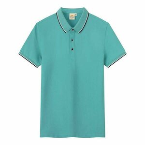 2XL ブルーグリーン ポロシャツ メンズ ユニセックス レディース 半袖 ライン入り ゴルフ かわいい おしゃれ 綿 100％ 男女兼用 涼しい