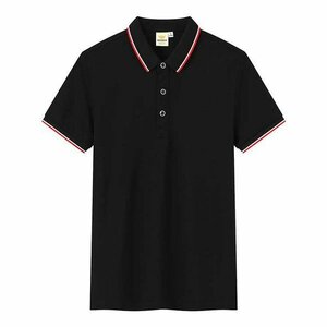 2XL ブラック ポロシャツ メンズ ユニセックス レディース 半袖 ライン入り ゴルフ かわいい おしゃれ 綿 100％ 男女兼用 涼しい