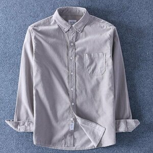 XL グレー ボタンダウンシャツ コーデュロイ メンズ 長袖 コール天 柔らかい 綿100％ 春 秋冬