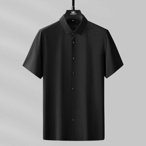 XL ブラック 父の日 ワイシャツ メンズ 半袖 ドレスシャツ シルクシャツ 形態安定 ストレッチ 滑らかい 柔らかい 上質