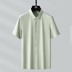 2XL ライトグリーン 父の日 ワイシャツ メンズ 半袖 ドレスシャツ シルクシャツ 形態安定 ストレッチ 滑らかい 柔らかい 上質
