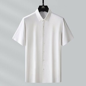 3XL ホワイト 父の日 ワイシャツ メンズ 半袖 ドレスシャツ シルクシャツ 形態安定 ストレッチ 滑らかい 柔らかい 上質