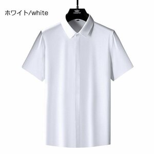 3XL ホワイト 父の日 プレゼント ワイシャツ ドレスシャツ メンズ 半袖 隠しボタン ストレッチ 滑らかい 形態安定 上質 ビジネス