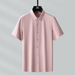 XL ピンク 父の日 ワイシャツ メンズ 半袖 ドレスシャツ シルクシャツ 形態安定 ストレッチ 滑らかい 柔らかい 上質