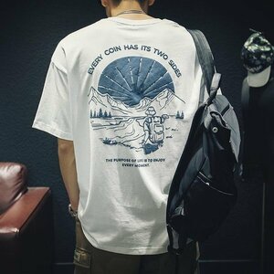 5XL ホワイト 半袖 メンズ Tシャツ プリントT カレッジ ストリート オシャレ カジュアル ロゴ