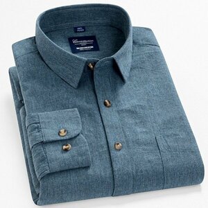 43/3XL 無地グリーン ネルシャツ ストライプシャツ チェックシャツ メンズ 長袖 ストライプ柄 チェック柄 柔らかい ポケット