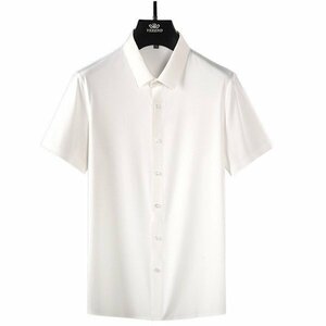 2XL ホワイト 父の日 ワイシャツ ドレスシャツ メンズ 半袖 無地 ストレッチ 滑らかい 柔らかい ノーアイロン 上質 ビジネス