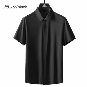 2XL ブラック 父の日 プレゼント ワイシャツ ドレスシャツ メンズ 半袖 隠しボタン ストレッチ 滑らかい 形態安定 上質 ビジネス