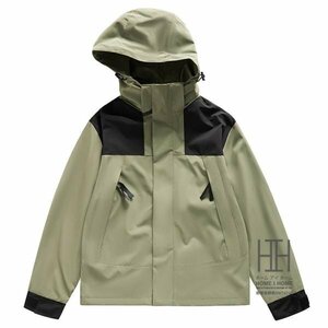 L ライトグリーン マウンテンパーカー メンズ レディース 登山服 防風 撥水 フード脱着可 迷彩 大きいサイズ