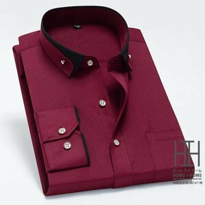 40/L ダークレッド シャツ メンズ メンズシャツ 長袖シャツ ワイシャツ カジュアルシャツ ビジネス 形態安定加工