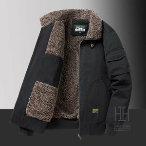 L ブラック ミリタリージャケット メンズ 40代 50代 裏起毛 厚手 防寒着 ボアジャケット 襟ボア 大きいサイズ ショート ワークマン