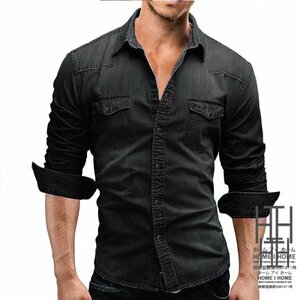 L ブラック シャツ メンズ メンズシャツ メンズ 長袖シャツ ワークシャツ スナップボタン 長袖