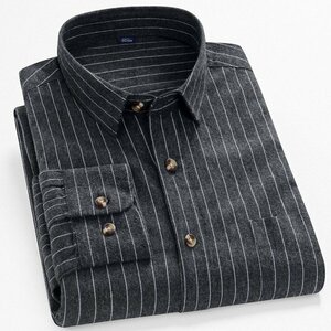 40/L 縞柄ブラック ネルシャツ ストライプシャツ チェックシャツ メンズ 長袖 ストライプ柄 チェック柄 柔らかい ポケット