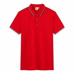 2XL レッド ポロシャツ メンズ ユニセックス レディース 半袖 ライン入り ゴルフ かわいい おしゃれ 綿 100％ 男女兼用 涼しい