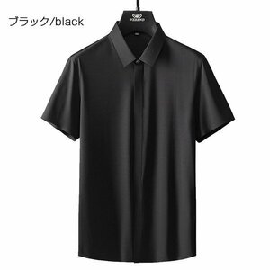 XL ブラック 父の日 プレゼント ワイシャツ ドレスシャツ メンズ 半袖 隠しボタン ストレッチ 滑らかい 形態安定 上質 ビジネス